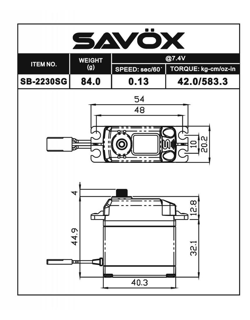 SAVOX SAVSB2230SG HV BRUSHLESS DIGITAL .13/583.3 @ 7.4V SERVO
