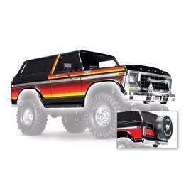 TRAXXAS TRA8010X FORD BRONCO COMPLETE BODY  (INCLUDES FRONT AND REAR BUMPERS, PUSH BAR, REAR BODY MOUNT, GRILL, SIDE MIRRORS, DOOR HANDLES, WINDSHIELD WIPERS, SPARE TIRE MOUNT, RED AND SUNSET DECALS) (REQUIRES #8072 INNER FENDERS): BLACK
