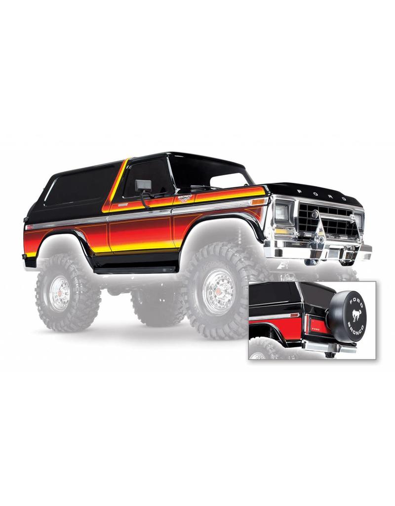 TRAXXAS TRA8010X FORD BRONCO COMPLETE BODY  (INCLUDES FRONT AND REAR BUMPERS, PUSH BAR, REAR BODY MOUNT, GRILL, SIDE MIRRORS, DOOR HANDLES, WINDSHIELD WIPERS, SPARE TIRE MOUNT, RED AND SUNSET DECALS) (REQUIRES #8072 INNER FENDERS): BLACK