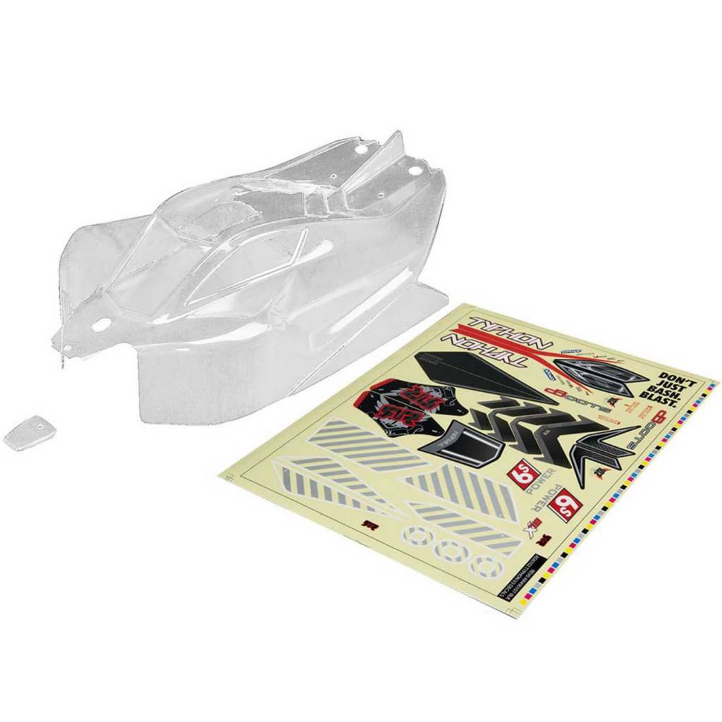 AR406106 BODY W/ DECALS TYPHON 6S BLX: CLEAR