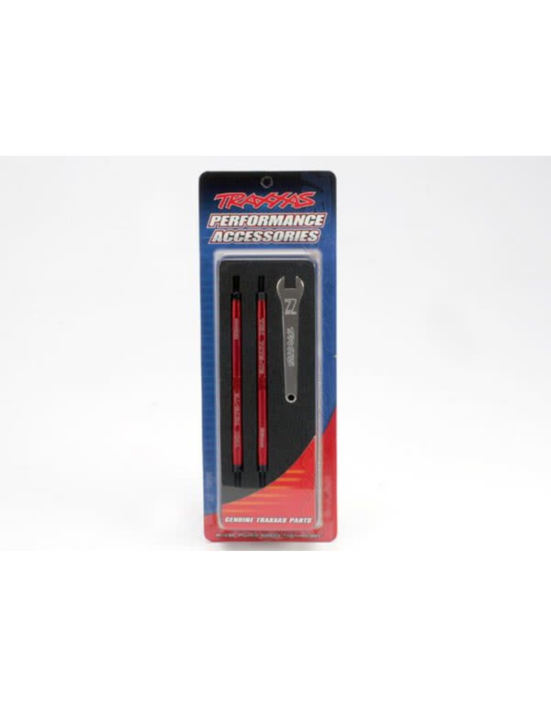 TRAXXAS TRA5338R TOE LINKS, REVO (TUBES RED-ANODIZED, 7075-T6 ALUMINUM, STRONGER THAN TITANIUM) (128MM, FITS FRONT OR REAR) (2)/ ROD ENDS, REAR (4)/ ROD ENDS, FRONT (4)/ ALUMINUM WRENCH (1)