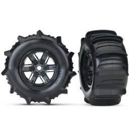 TRAXXAS TRA7773 TIRES & WHEELS, ASSEMBLED, GLUED (X-MAXX BLACK WHEELS, PADDLE TIRES, FOAM INSERTS) (LEFT & RIGHT) (2)