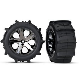 TRAXXAS TRA3776 TIRES & WHEELS, ASSEMBLED, GLUED (2.8') (ALL-STAR BLACK CHROME WHEELS, PADDLE TIRES, FOAM INSERTS) (REAR) (2) (TSM RATED)