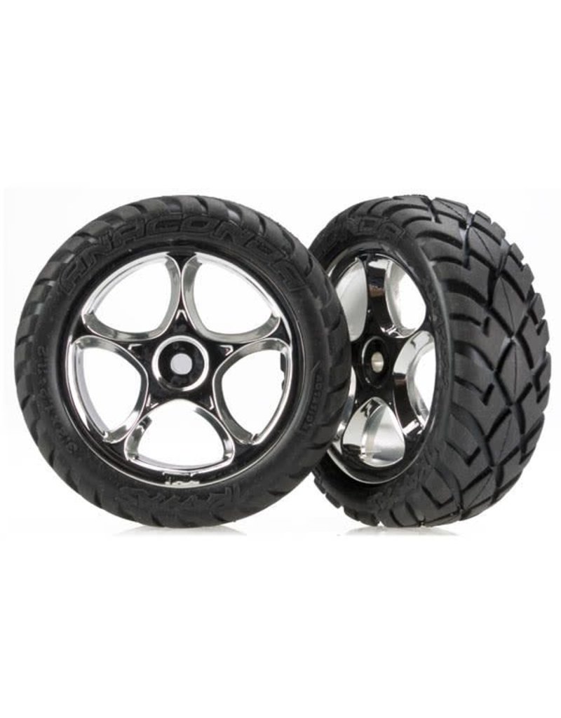 TRAXXAS TRA2479R TIRES & WHEELS, ASSEMBLED (TRACER 2.2' CHROME WHEELS, ANACONDA 2.2' TIRES WITH FOAM INSERTS) (2) (BANDIT FRONT)