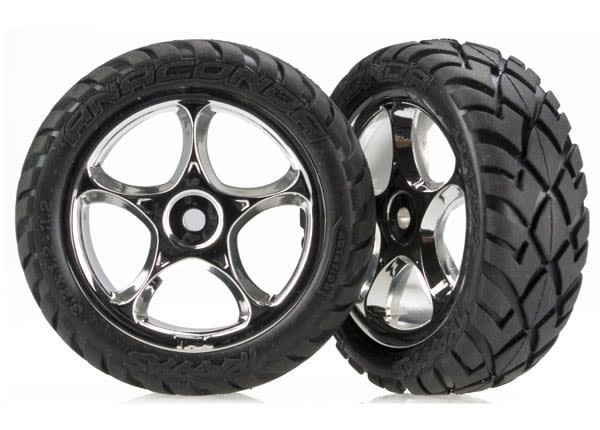 TRA2479R TIRES & WHEELS, ASSEMBLED (TRACER 2.2' CHROME WHEELS, ANACONDA 2.2' TIRES WITH FOAM INSERTS) (2) (BANDIT FRONT)