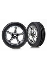 TRAXXAS TRA2471R TIRES & WHEELS, ASSEMBLED (TRACER 2.2' CHROME WHEELS, ALIAS RIBBED 2.2' TIRES) (2) (BANDIT FRONT, SOFT COMPOUND W/ FOAM INSERTS)