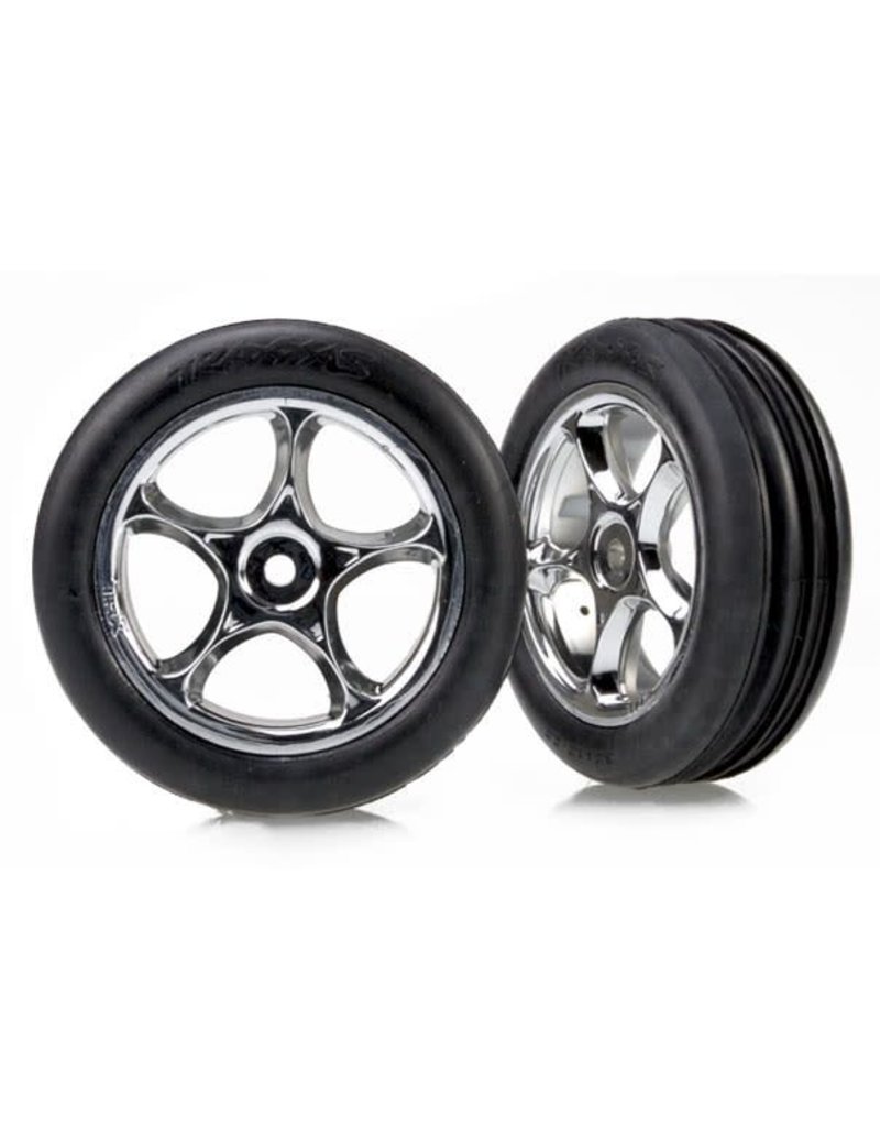 TRAXXAS TRA2471R TIRES & WHEELS, ASSEMBLED (TRACER 2.2' CHROME WHEELS, ALIAS RIBBED 2.2' TIRES) (2) (BANDIT FRONT, SOFT COMPOUND W/ FOAM INSERTS)