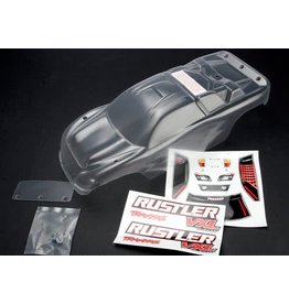 TRAXXAS TRA3714 BODY, RUSTLER (CLEAR, REQUIRES PAINTING)/WINDOW, LIGHTS DECAL SHEET/ WING AND ALUMINUM HARDWARE
