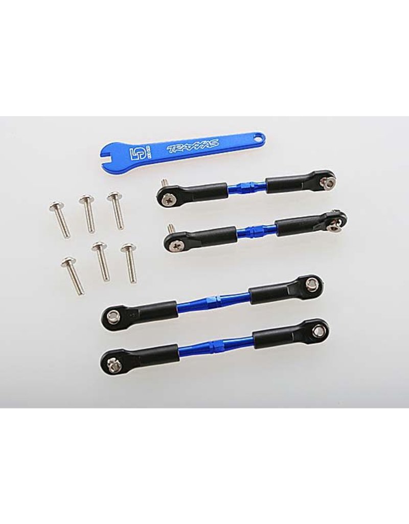 TRAXXAS TRA3741A TURNBUCKLES, ALUMINUM (BLUE-ANODIZED), CAMBER LINKS, FRONT, 39MM (2), REAR, 49MM (2) (ASSEMBLED W/ROD ENDS & HOLLOW BALLS)/ WRENCH