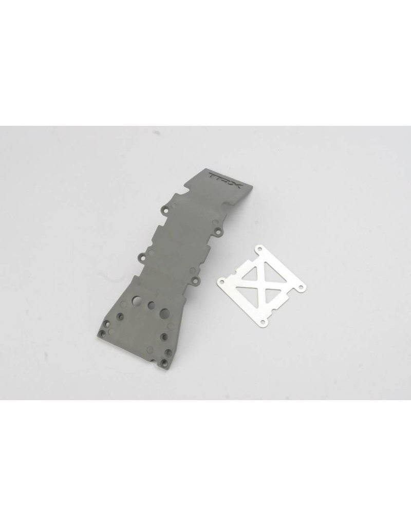 TRAXXAS TRA4937A SKIDPLATE, FRONT PLASTIC (GREY)/ STAINLESS STEEL PLATE