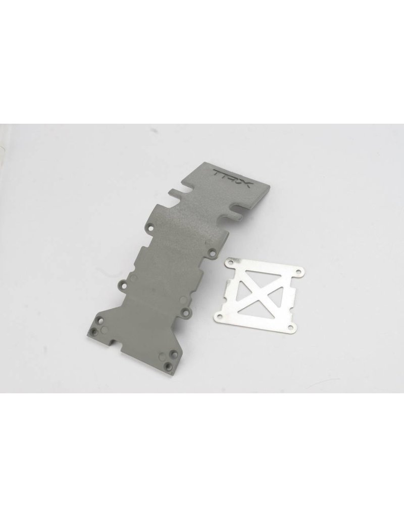 TRAXXAS TRA4938A SKIDPLATE, REAR PLASTIC (GREY)/ STAINLESS STEEL PLATE