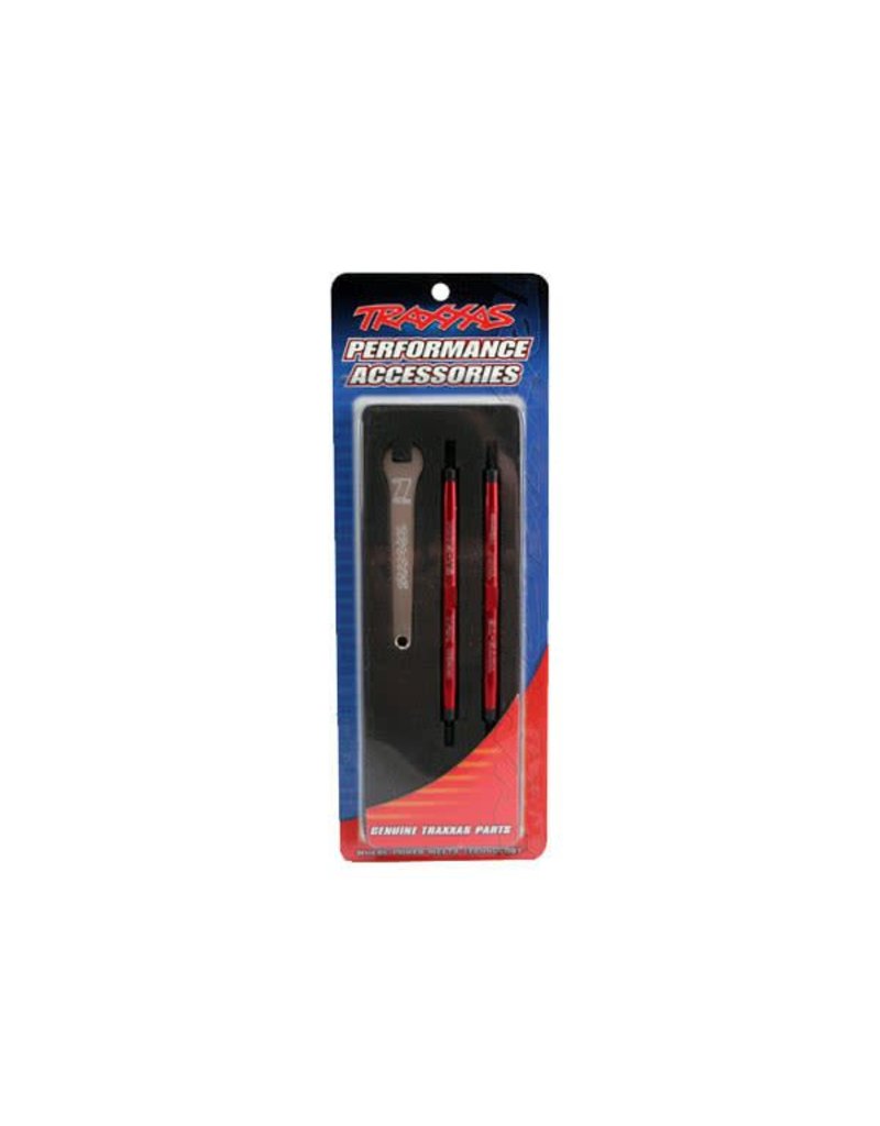 TRAXXAS TRA5141R TOE LINKS, MAXX (TUBES RED-ANODIZED, 7075-T6 ALUMINUM, STRONGER THAN TITANIUM) (112MM, FRONT) (2)/ ROD ENDS (4)/ ALUMINUM WRENCH (1) (FOR MAXX MODELS W/SEALED PIVOT BALL SUSPENSION & 3.8'' WHEELS)