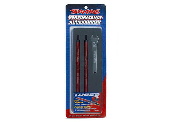 TRA5143R TOE LINKS, MAXX (TUBES RED-ANODIZED, 7075-T6 ALUMINUM, STRONGER THAN TITANIUM) (124MM, REAR) (2)/ ROD ENDS (4)/ ALUMINUM WRENCH (1) (FOR