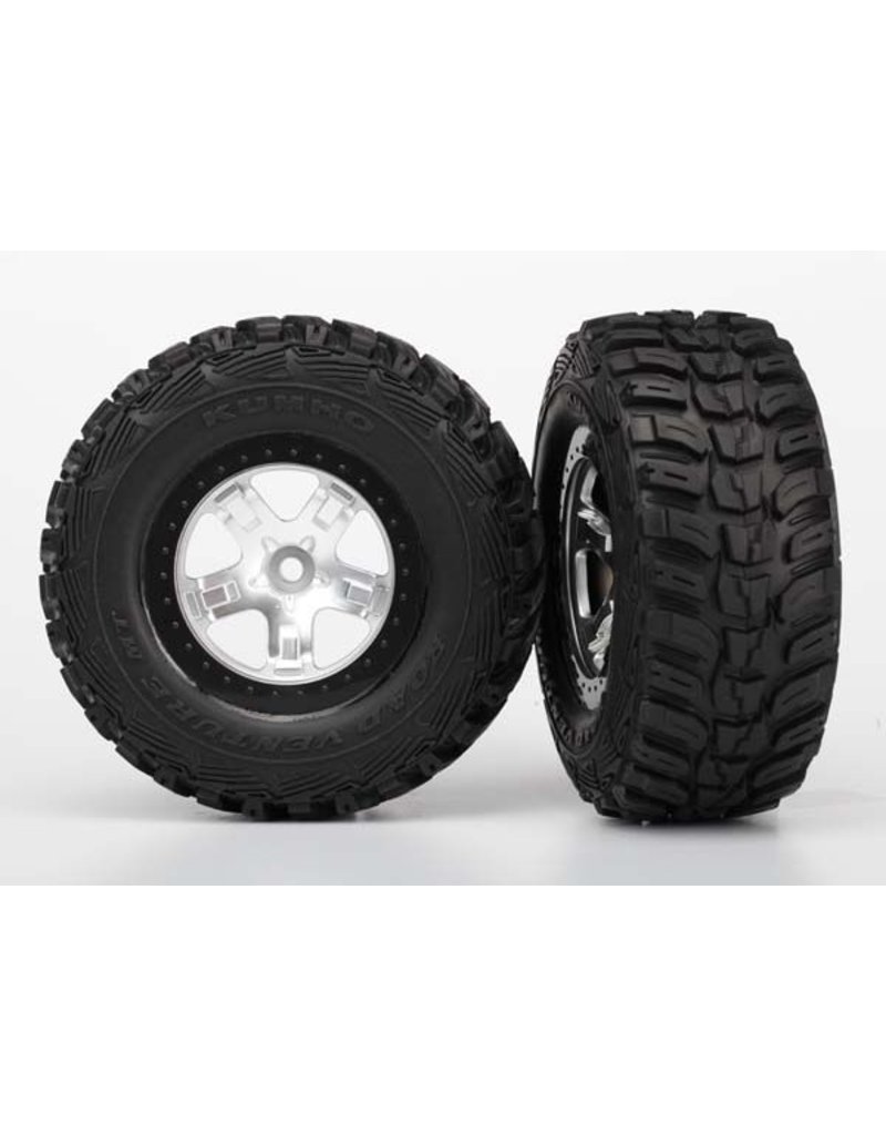 TRAXXAS TRA5880 TIRES & WHEELS, ASSEMBLED, GLUED  (SCT SATIN CHROME, BLACK BEADLOCK STYLE WHEELS, KUMHO TIRES, FOAM INSERTS) (2) (4WD FRONT/REAR, 2WD REAR ONLY)