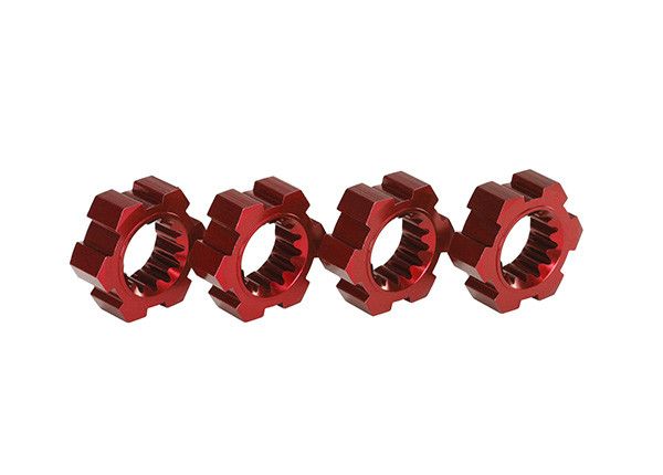 TRA7756R WHEEL HUBS, HEX, ALUMINUM (RED-ANODIZED) (4)