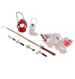 YEAH RACING YEA-YA-0364 SCALE CAMPING SET W/ LAMP, FISHING ROD, POKER CARDS & TOOLS