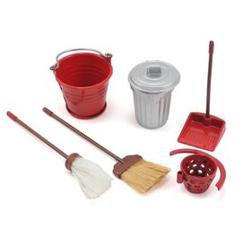 YEAH RACING YEAYA0366 SCALE GARAGE SET WITH BROOM, DUSTPAN, MOP, BUCKET & GARAGE CAN
