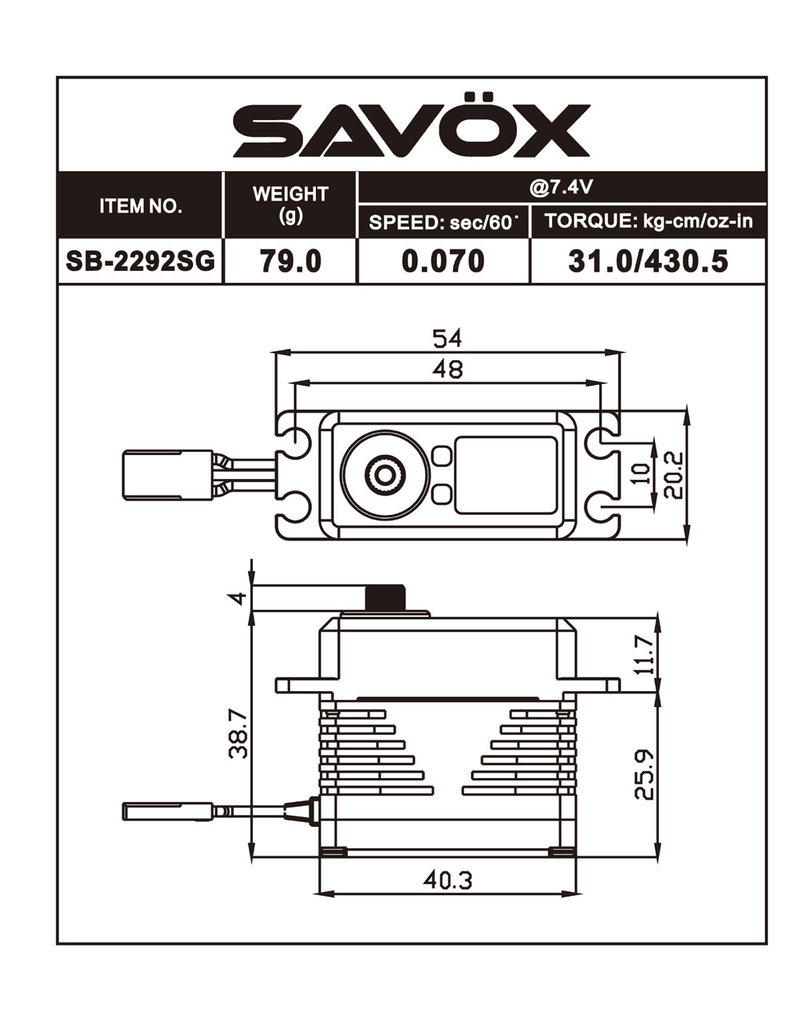 SAVOX SAVSB2292SG BRUSHLESS BLACK EDITION SERVO 0.055SEC / 624.9OZ @ 8.4V