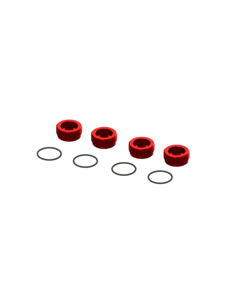 ARRMA ARA320467 ALUMINUM FRONT HUB NUT W/ O-RINGS (4): RED