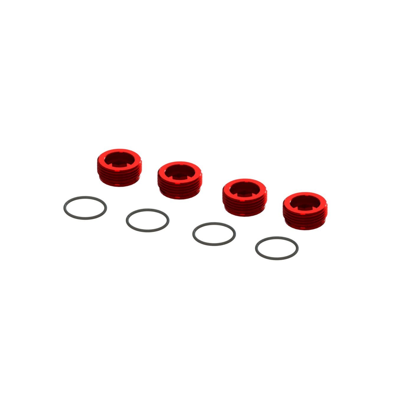 ARA320467 ALUMINUM FRONT HUB NUT W/ O-RINGS (4): RED