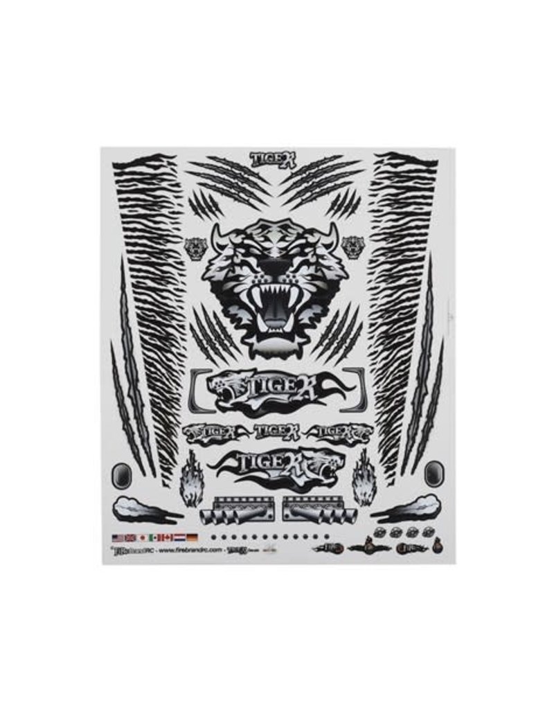 FIRE BRAND RC FBR1DECTBK153 CONCEPT TIGER DECAL SHEET BLACK (8.5x11")