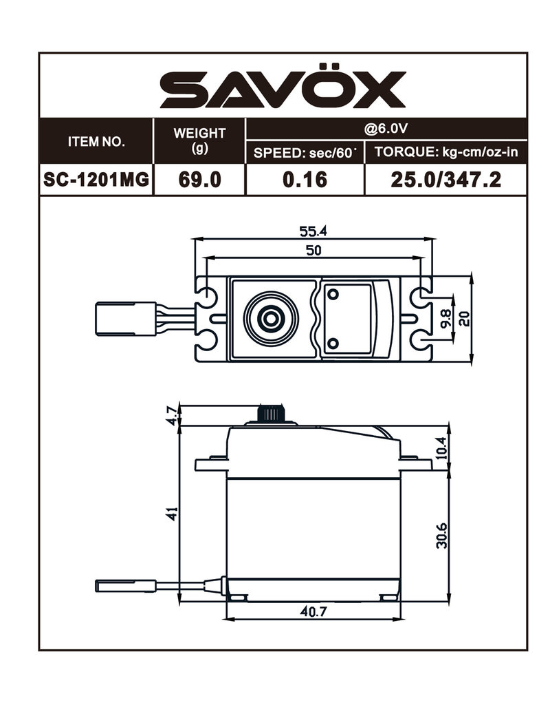 SAVOX SAVSC1201MG HIGH TORQUE CORELESS STANDARD DIGITAL SERVO, 0.16SEC / 347OZ @ 6V