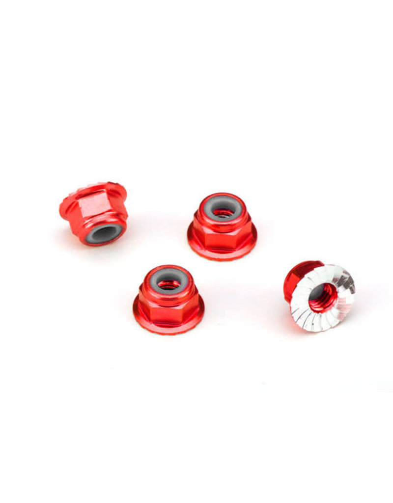 TRAXXAS TRA1747A NUTS, ALUMINUM FLANGED SERRATED (4MM) RED ANODIZED (4)