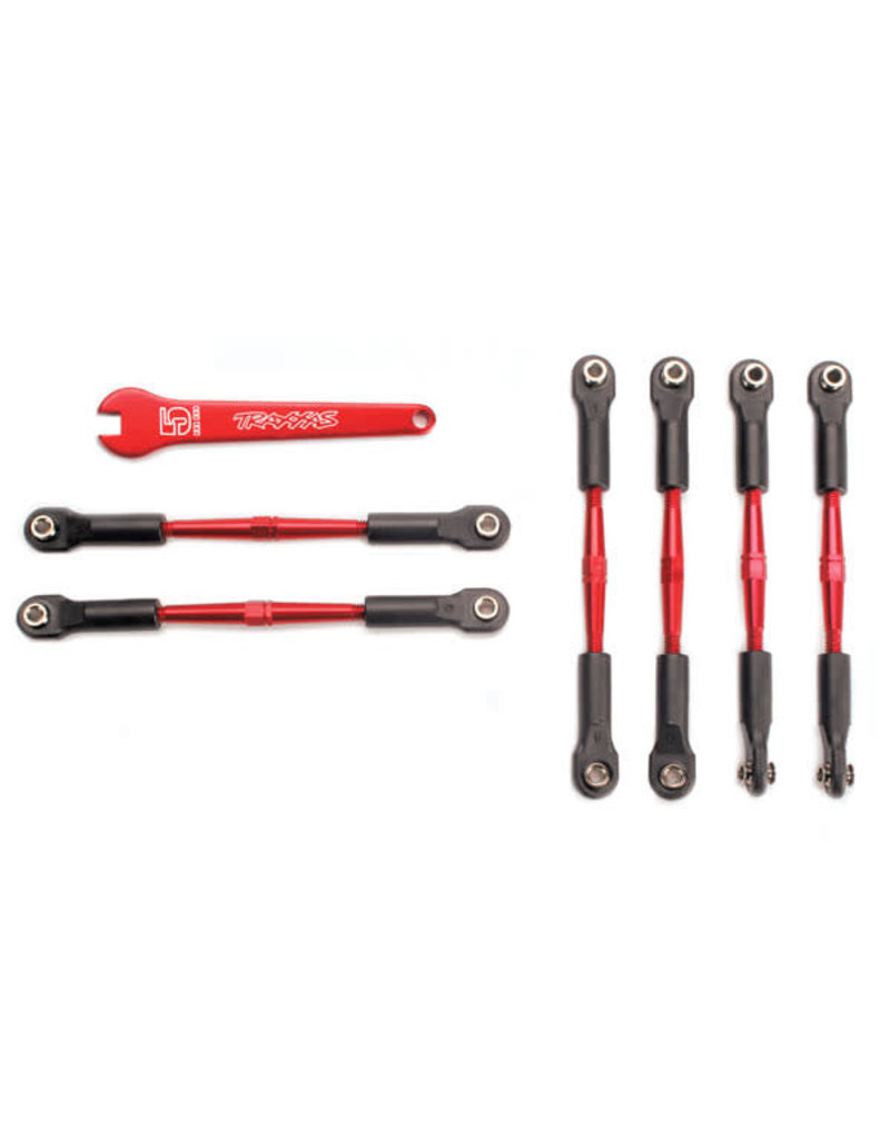 TRAXXAS TRA5539X TURNBUCKLES, ALUMINUM (RED-ANODIZED), CAMBER LINKS, 58MM (4)/ FRONT TOE LINKS, 61MM (2) (ASSEMBLED WITH ROD ENDS AND HOLLOW BALLS)/  ALUMINUM 5MM WRENCH (RED-ANODIZED)