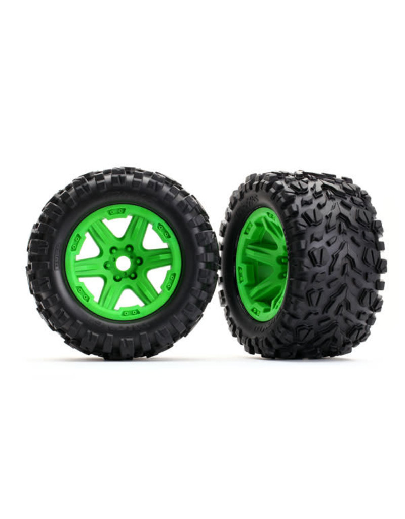 TRAXXAS TRA8672G TIRES & WHEELS, ASSEMBLED, GLUED (GREEN WHEELS, TALON EXT TIRES, FOAM INSERTS) (2) (17MM SPLINED) (TSM RATED)