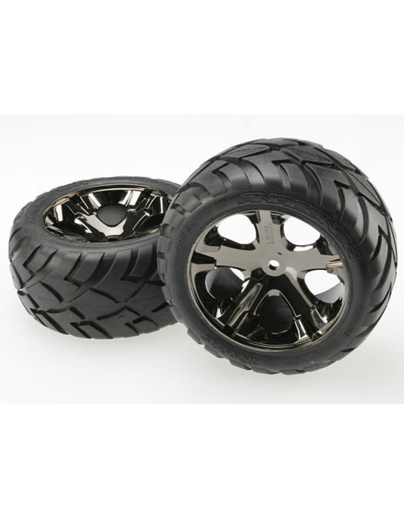 TRAXXAS TRA3773A TIRES & WHEELS, ASSEMBLED, GLUED (ALL STAR BLACK CHROME WHEELS, ANACONDA TIRES, FOAM INSERTS) (ELECTRIC REAR) (1 LEFT, 1 RIGHT)