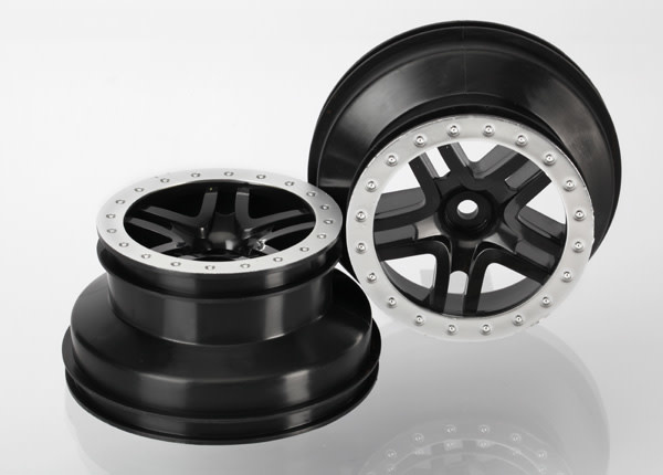 TRA5884 WHEELS, SCT SPLIT-SPOKE, BLACK, SATIN CHROME BEADLOCK STYLE, DUAL PROFILE (2.2' OUTER, 3.0' INNER) (4WD F/R, 2WD REAR) (2)