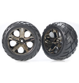 TRAXXAS TRA3776A TIRES & WHEELS, ASSEMBLED, GLUED (ALL-STAR BLACK CHROME WHEELS, ANACONDA TIRES, FOAM INSERTS) (NITRO REAR/ ELECTRIC FRONT) (1 LEFT, 1 RIGHT)