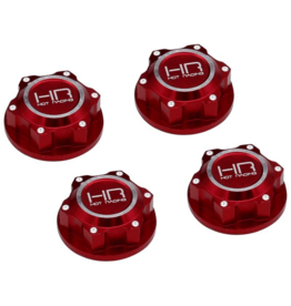 HOT RACING HRAAFE10M02 24MM SERRATED DIRT SHIELD WHEEL NUTS FOR ARRMA 1/5: RED (4)