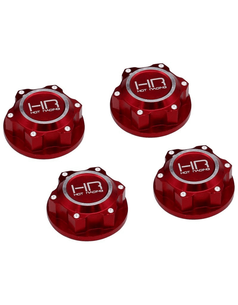 HOT RACING HRAAFE10M02 24MM SERRATED DIRT SHIELD WHEEL NUTS FOR ARRMA 1/5: RED (4)