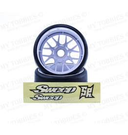 SWEEP RACING SRC4314015 8TH SCALE BELTED TIRES WITH WHITE WHEELS
