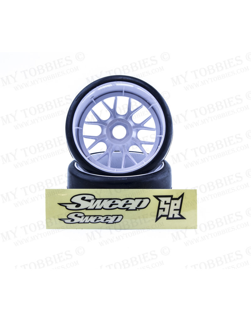 SWEEP RACING SRC4314015 8TH SCALE BELTED TIRES WITH WHITE WHEELS