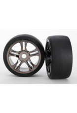 TRAXXAS TRA6477 TIRES & WHEELS, ASSEMBLED, GLUED (SPLIT-SPOKE, BLACK CHROME WHEELS, SLICK TIRES (S1 COMPOUND), FOAM INSERTS) (REAR) (2)
