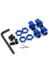 TRAXXAS TRA5853X WHEEL HUBS, SPLINED, 17MM, SHORT (2), LONG (2)/WHEEL NUTS, SPLINED, 17MM (4) (BLUE-ANODIZED)/ HUB RETAINER M4X0.7 (4)/AXLE PIN (4)/WRENCH, 5MM