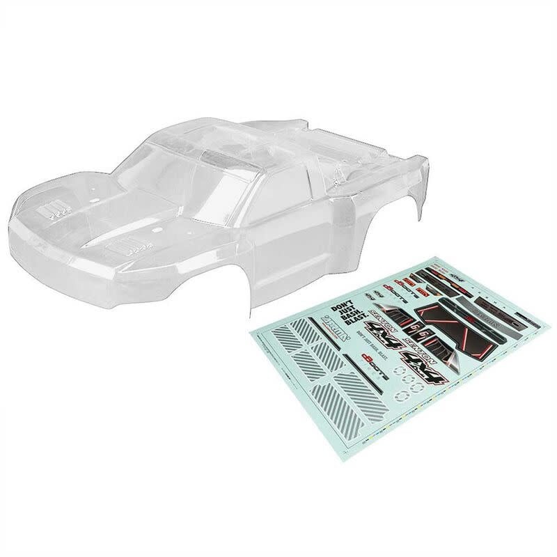 AR402262 1/10 BODY WITH DECALS SENTON 4X4: CLEAR