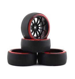 FIRE BRAND RC FBR1WHECHR923 CHAR D29R PRE-MOUNTED 2-PIECE SLICK DRIFT TIRES (4) (BLACK/RED)