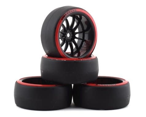 FBR1WHECHR923 CHAR D29R PRE-MOUNTED 2-PIECE SLICK DRIFT TIRES (4) (BLACK/RED)