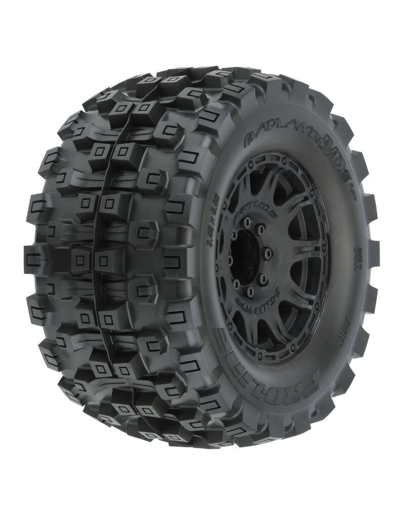 PROLINE RACING PRO1016610 BADLANDS MX38 HP BELTED 3.8" PRE-MOUNTED TRUCK TIRES (2) (BLACK) (M2)