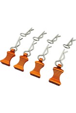 HOT RACING HRAAC03EZ03 1/10 ALUMINUM EZ PULLS W/BODY CLIPS: ORANGE (4)