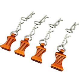HOT RACING HRAAC03EZ03 1/10 ALUMINUM EZ PULLS W/BODY CLIPS: ORANGE (4)