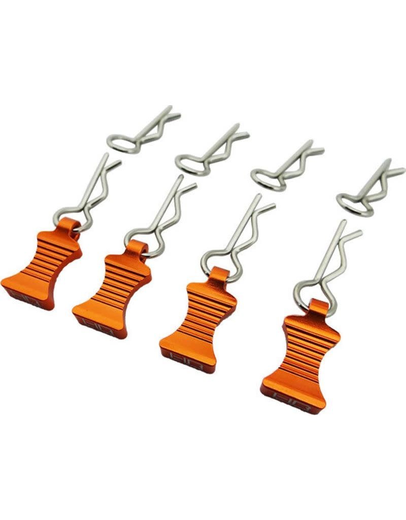 HOT RACING HRAAC03EZ03 1/10 ALUMINUM EZ PULLS W/BODY CLIPS: ORANGE (4)
