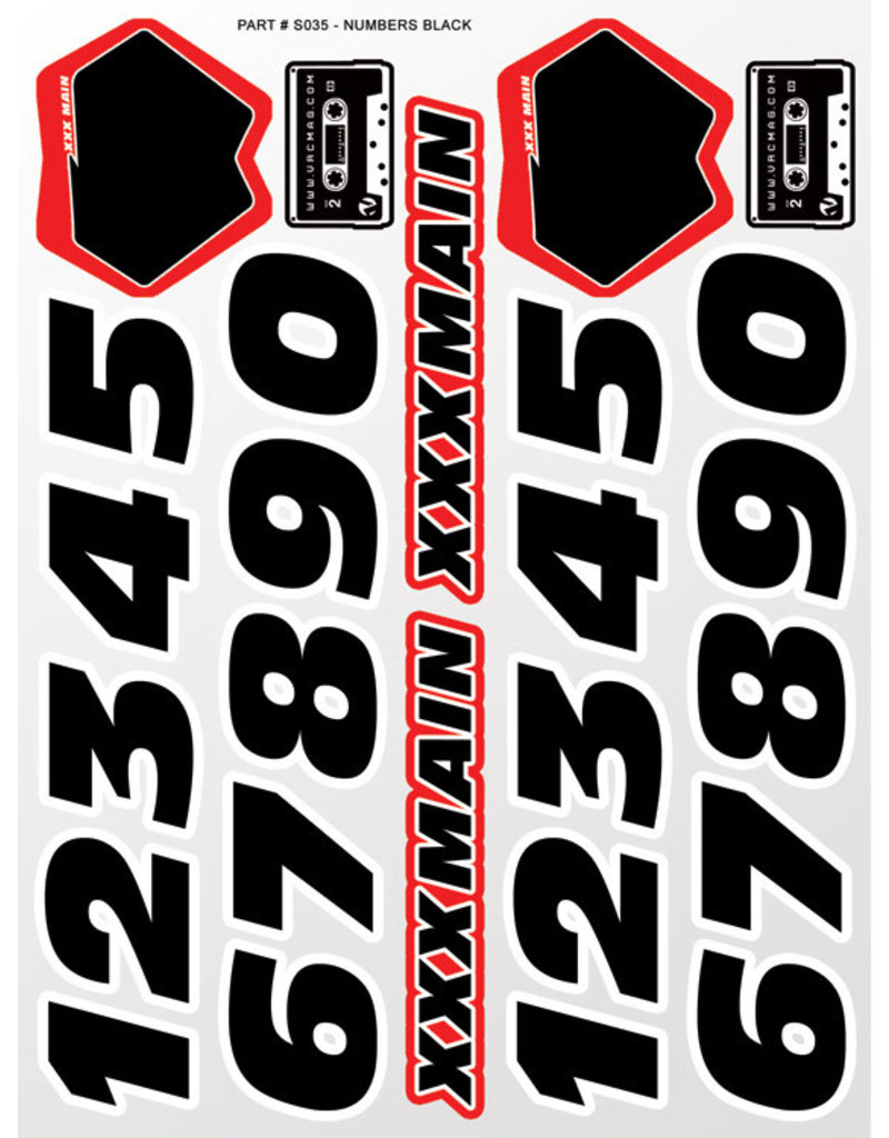 XXX MAIN RACING XXXS035 NUMBERS BLACK STICKER SHEET