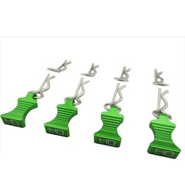 HOT RACING HRAAC03EZ05 1/10 ALUMINUM EZ PULLS W/BODY CLIPS: GREEN (4)