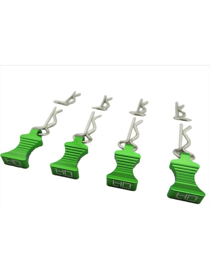 HOT RACING HRAAC03EZ05 1/10 ALUMINUM EZ PULLS W/BODY CLIPS: GREEN (4)
