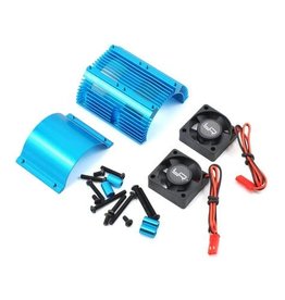 YEAH RACING YEA-YA-0261BU 1/8 HEAT SINK WITH TWIN TORNADO HIGH SPEED FAN SET: BLUE