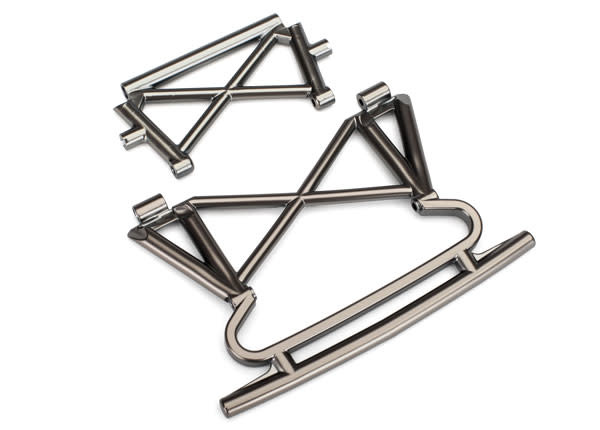TRA8535X BUMPER, FRONT/ BUMPER SUPPORT (SATIN BLACK CHROME-PLATED)